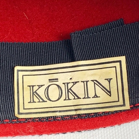 1960's BOLLMAN HAT Co. via KOKIN red wool black rose and lace cap - Picture 3 of 16